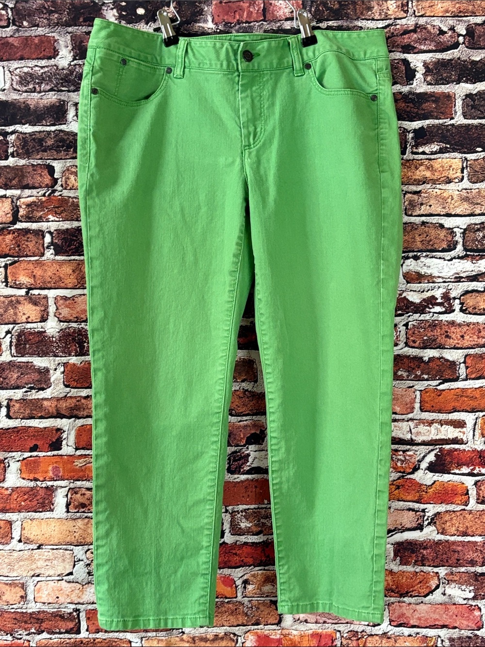 Talbots Bright Green W-Signature Slim Crop Straight-Leg Jeans size 14W